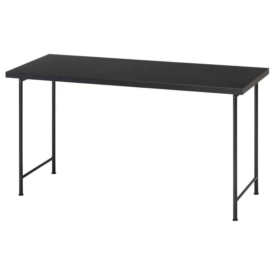 LAGKAPTEN: black desk, rectangular with metal legs.