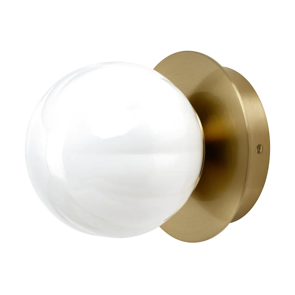 AKTERSPRING Wall lamp, wired-in installation, opal white glass/brass-plated, 15 cm