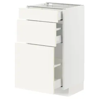 METOD / MAXIMERA base cabinet with 3 drawers, white/Vallstena white, Width 40 x Depth 61.6 cm
