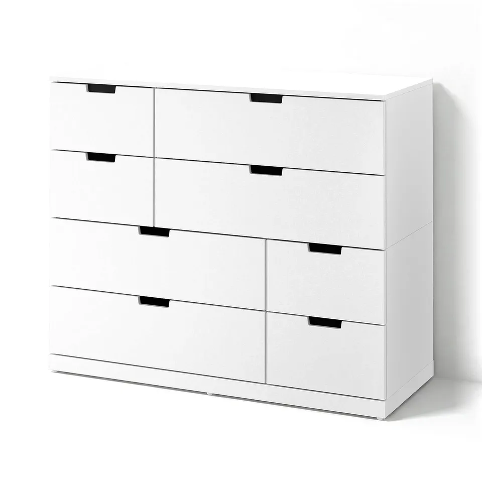 NORDLI white chest, 8 drawers, modern design, smooth handles.