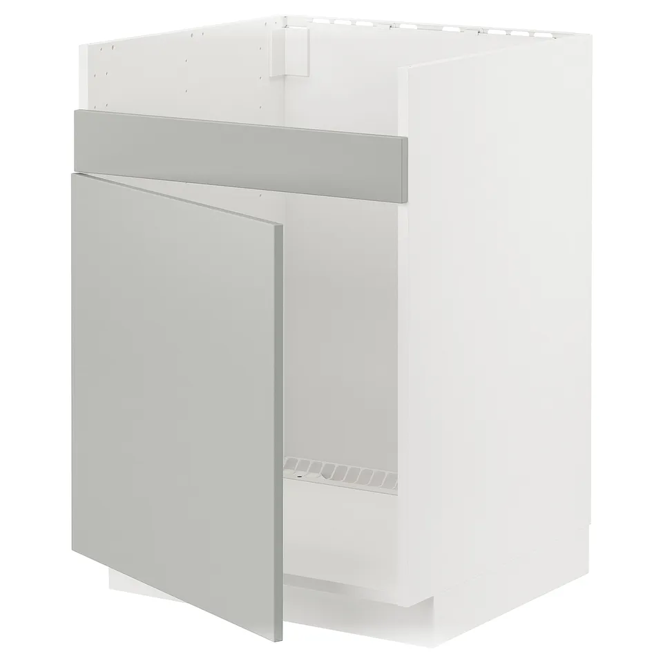 White and grey modern kitchen cabinet, rectangle shape with sleek design.