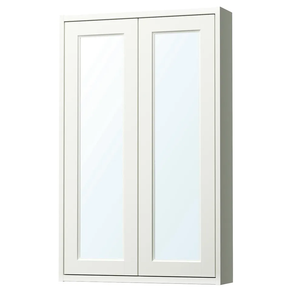 TÄNNFORSEN: white mirror cabinet with classic, bevelled panels in a shallow design for bathroom storage and style.