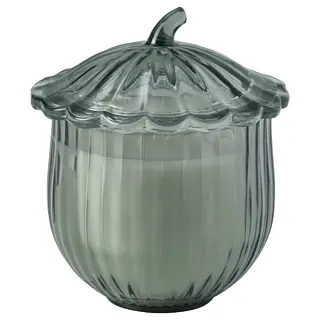 SNÖSISKA scented candle in glass with lid, Cinnamon and warm wood dark grey-green, 40 hr