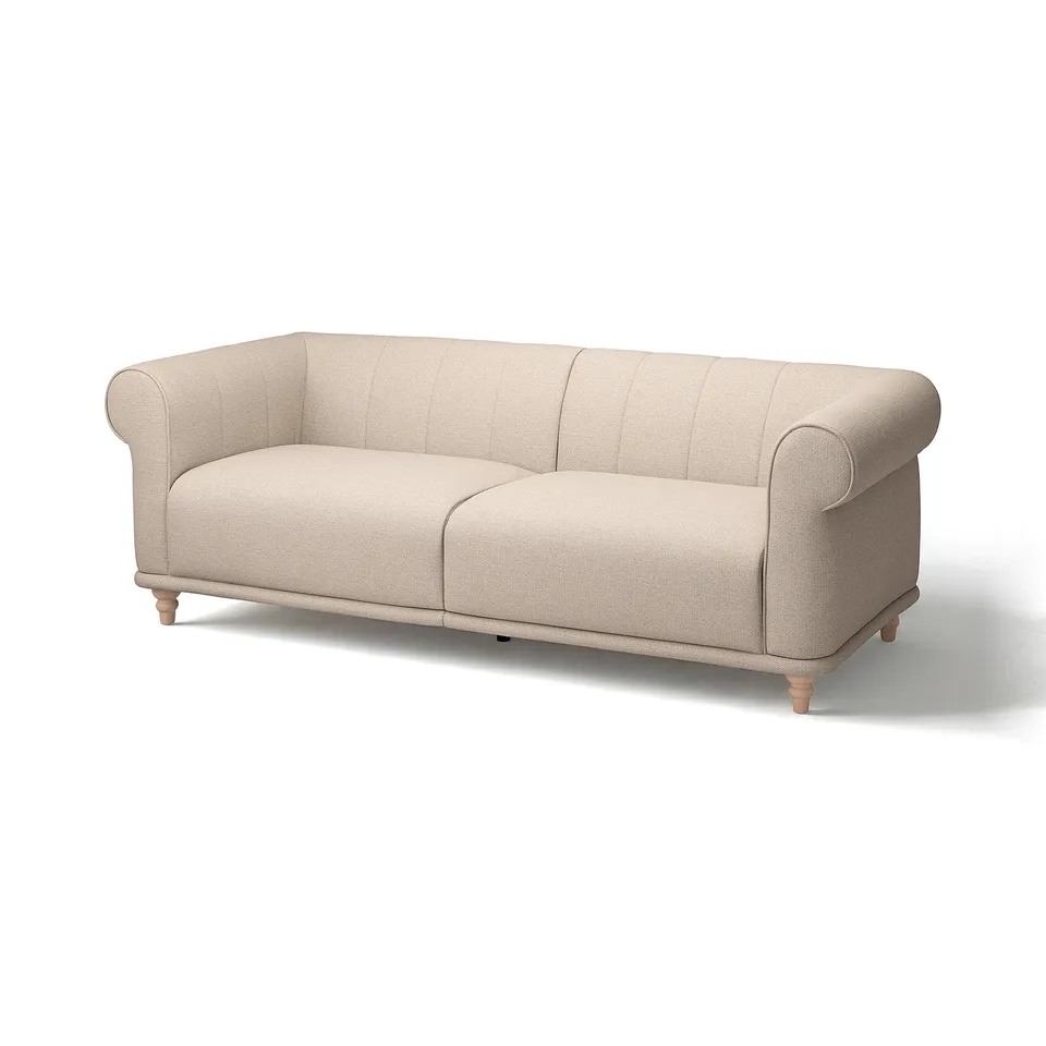 VISKAFORS beige sofa, round arms, upholstered, classic style.