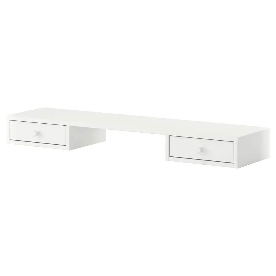 A white GULLABERG desk add-on with drawers. Its rectangular, modern, and designed for storage or monitor use.