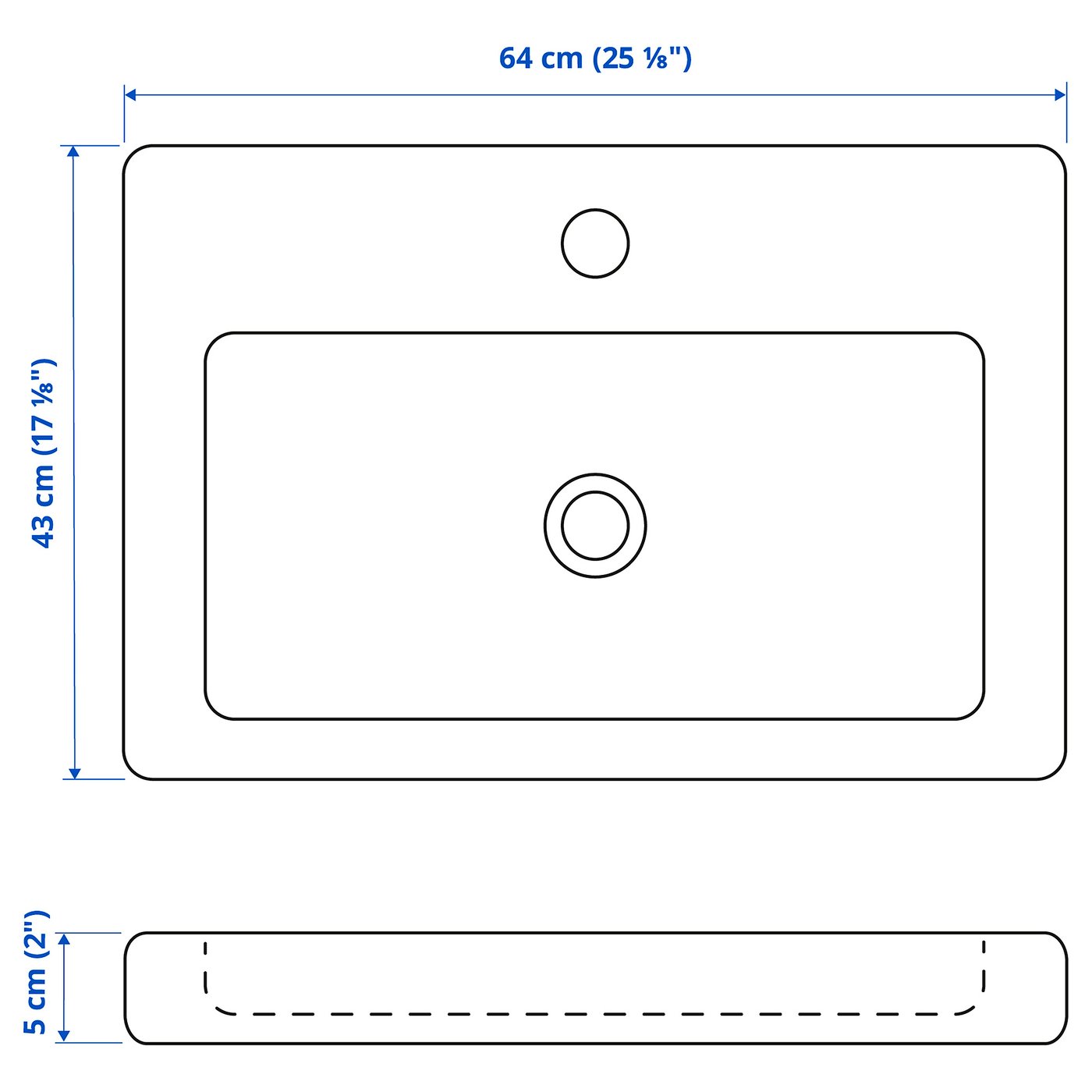 Illustration with measurements for the product: TVÄLLEN.