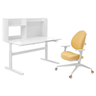 BERGLÄRKA / GUNRIK children's desk+chair w armrests, white/yellow, Width 120 x Depth 70 cm