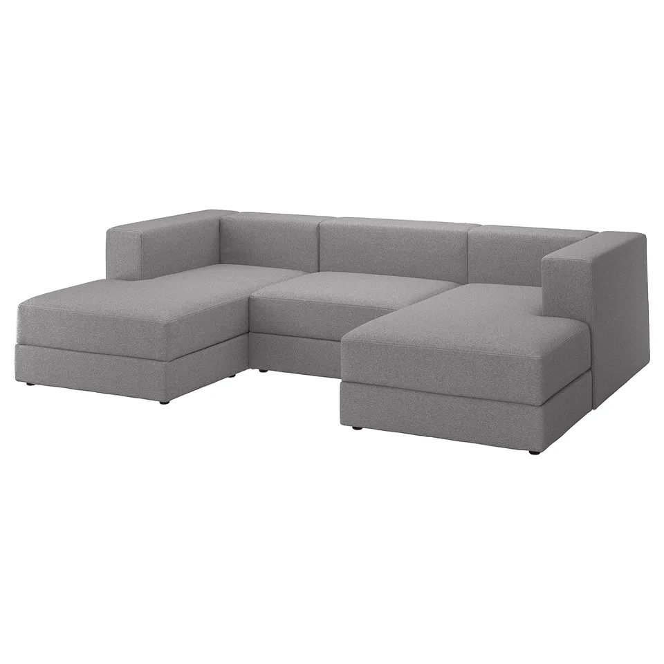 JÄTTEBO: grey modular sectional sofa with two chaises and soft cushions.