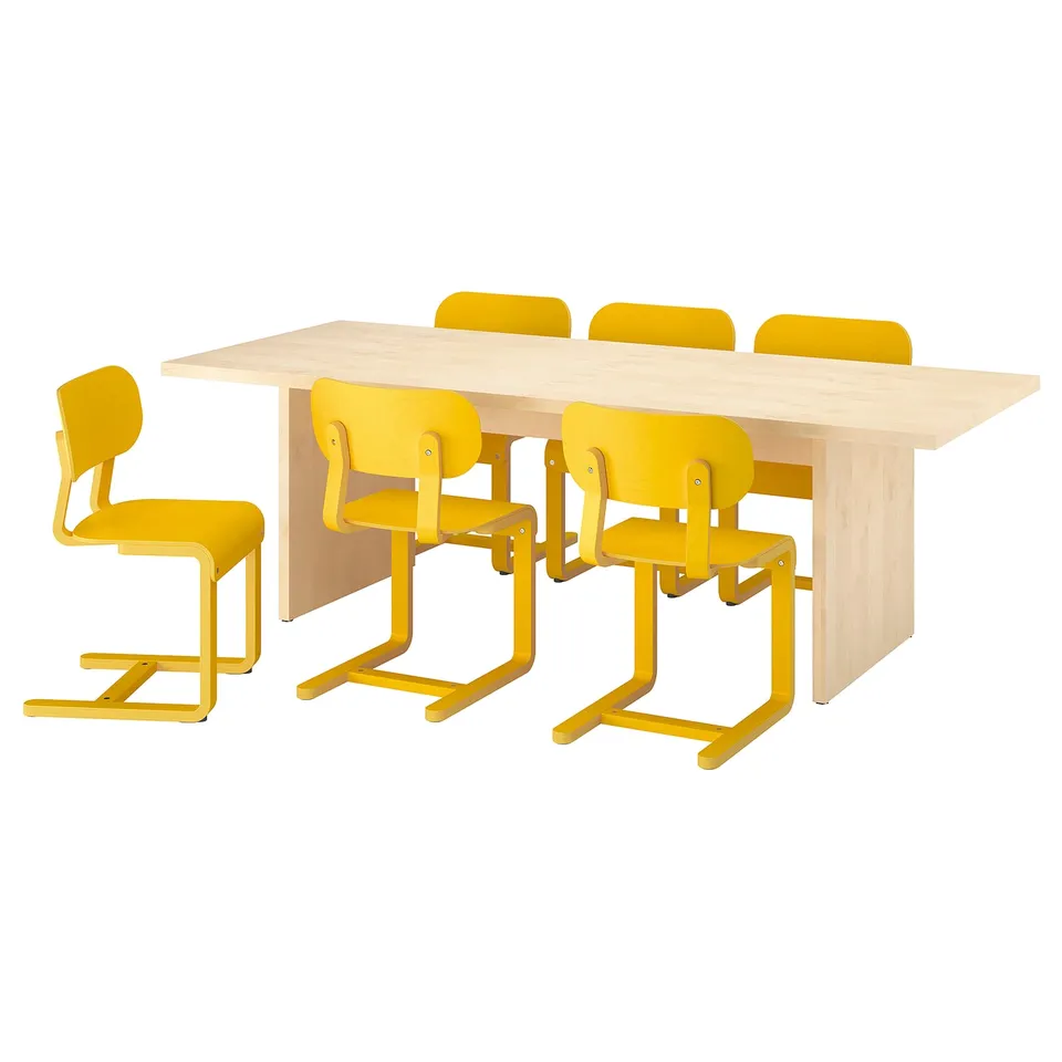 BERGSHYTTAN / LYCKAN Table and 6 chairs, tinted effect birch veneer/yellow birch veneer, 240x93 cm