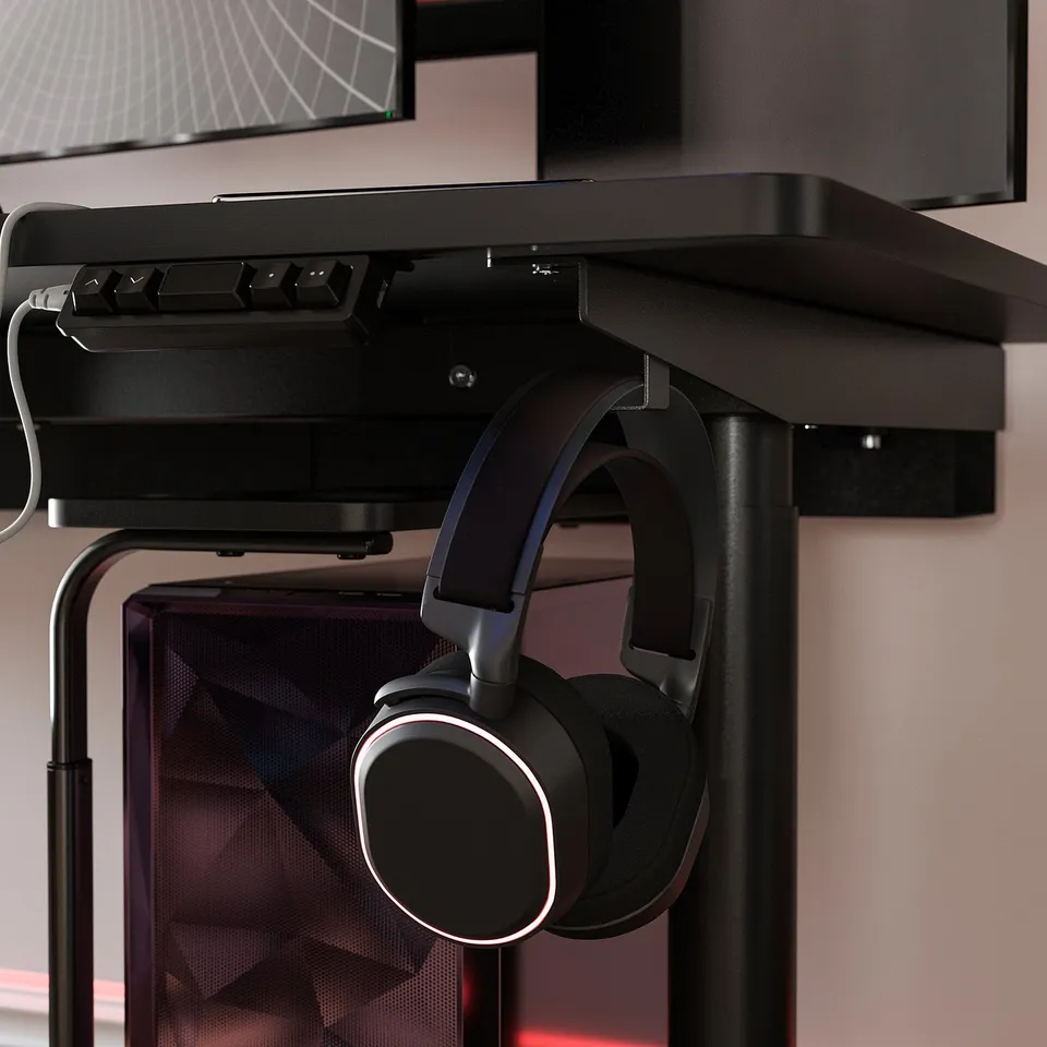 MÅLOMRÅDE Gaming desk sit/stand, with monitor arms/electric black, 180x80 cm