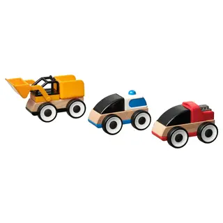 LILLABO 3-piece vehicle set, excavator police car/race car multicolour, Length 11 x Width 7 x Height 7 cm