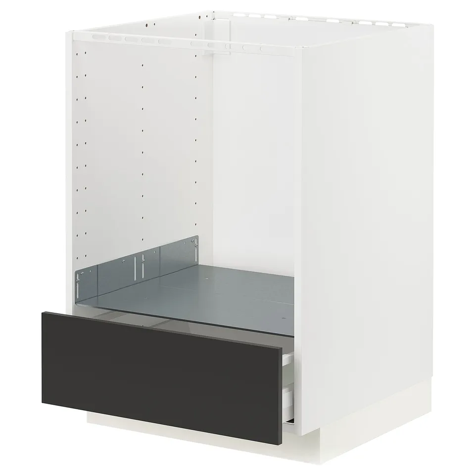 White METOD kitchen unit with black nickebo drawer, modern design.