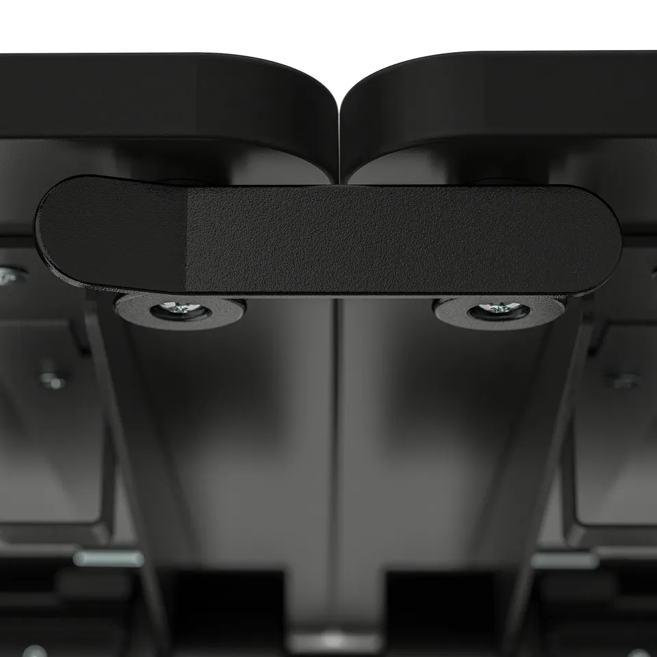 Foldable conference table with durable, textured surface and sturdy support, ready for easy setup and storage.