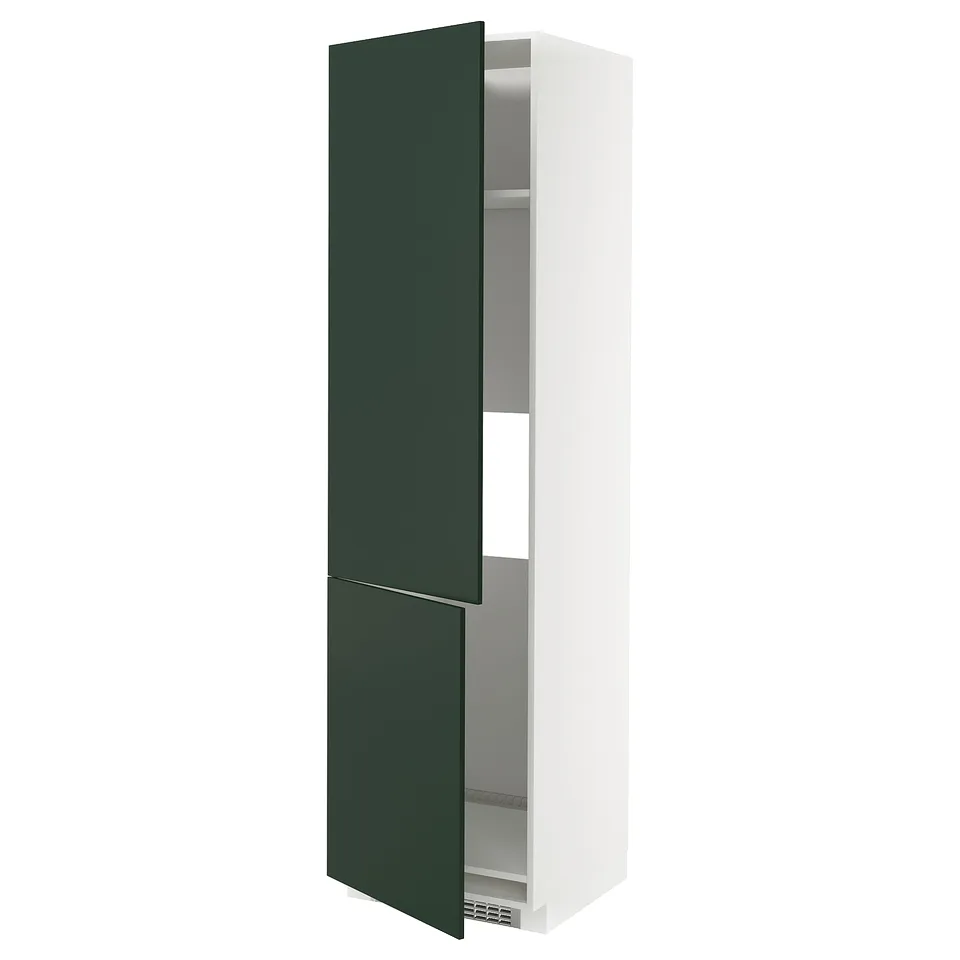 METOD dark green cabinet, slim white frame, modern two-part door.