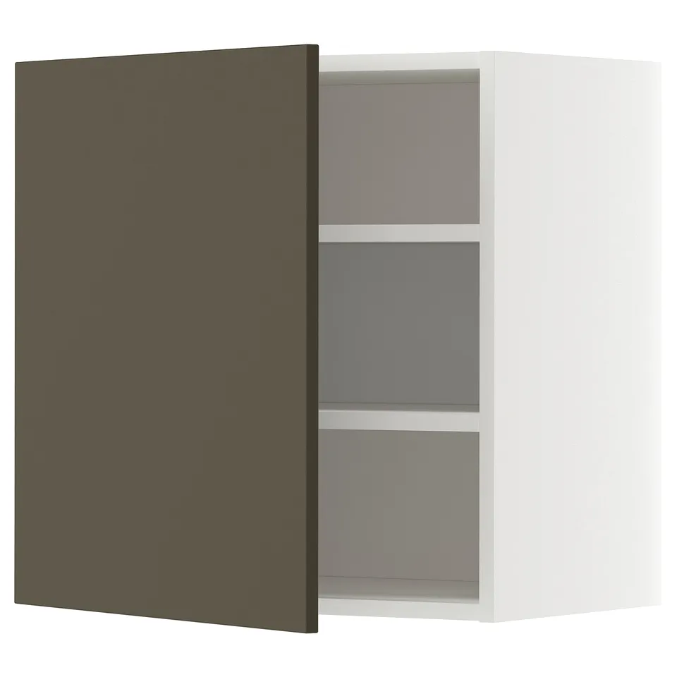 METOD wall cabinet, dark brown door, white interior, adjustable shelves.