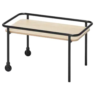 BRÄNNBOLL side table on castors, light ash effect/black, Height 40 x Length 69 x Width 39 cm