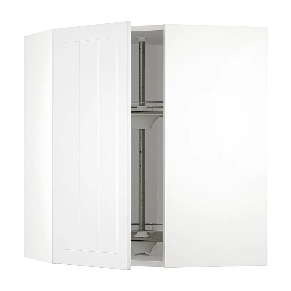 A white METOD kitchen cabinet with a built-in carousel for storage, featuring a sleek and modern design.