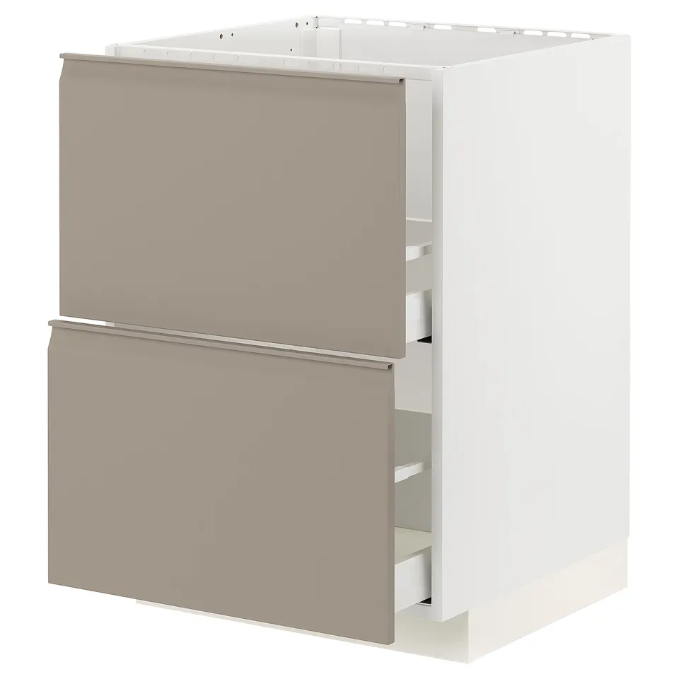 METOD kitchen cabinet in beige, two drawers, modern design with smooth edges.