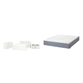 SONGESAND/VÅGSTRANDA Bed with 28cm thick mattress, pocket sprung, foam,7 comfort zones, extra firm