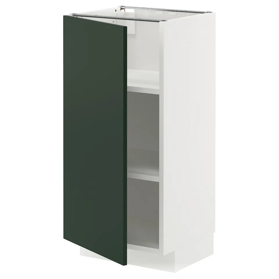 Single METOD kitchen cabinet in white with green door. Square shape, modern design.
