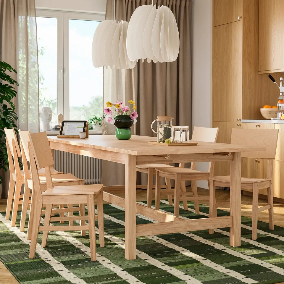 KARSKÄR Table and 6 chairs, rubberwood, 240/300x100 cm
