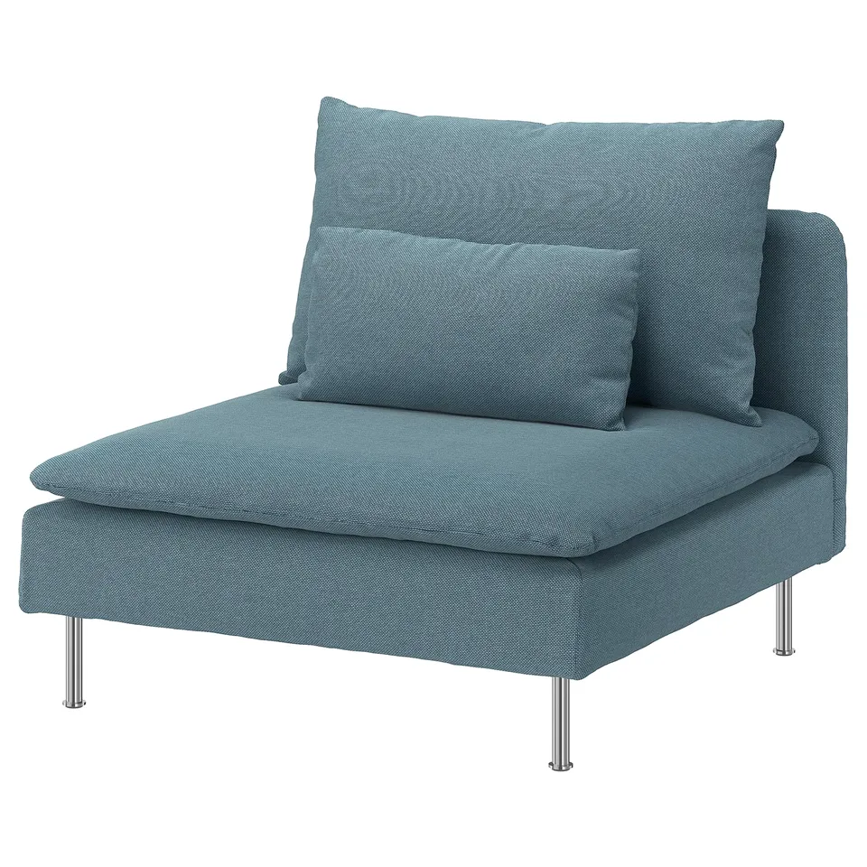 SÖDERHAMN chair, blue, fabric-covered, modern, metal legs.