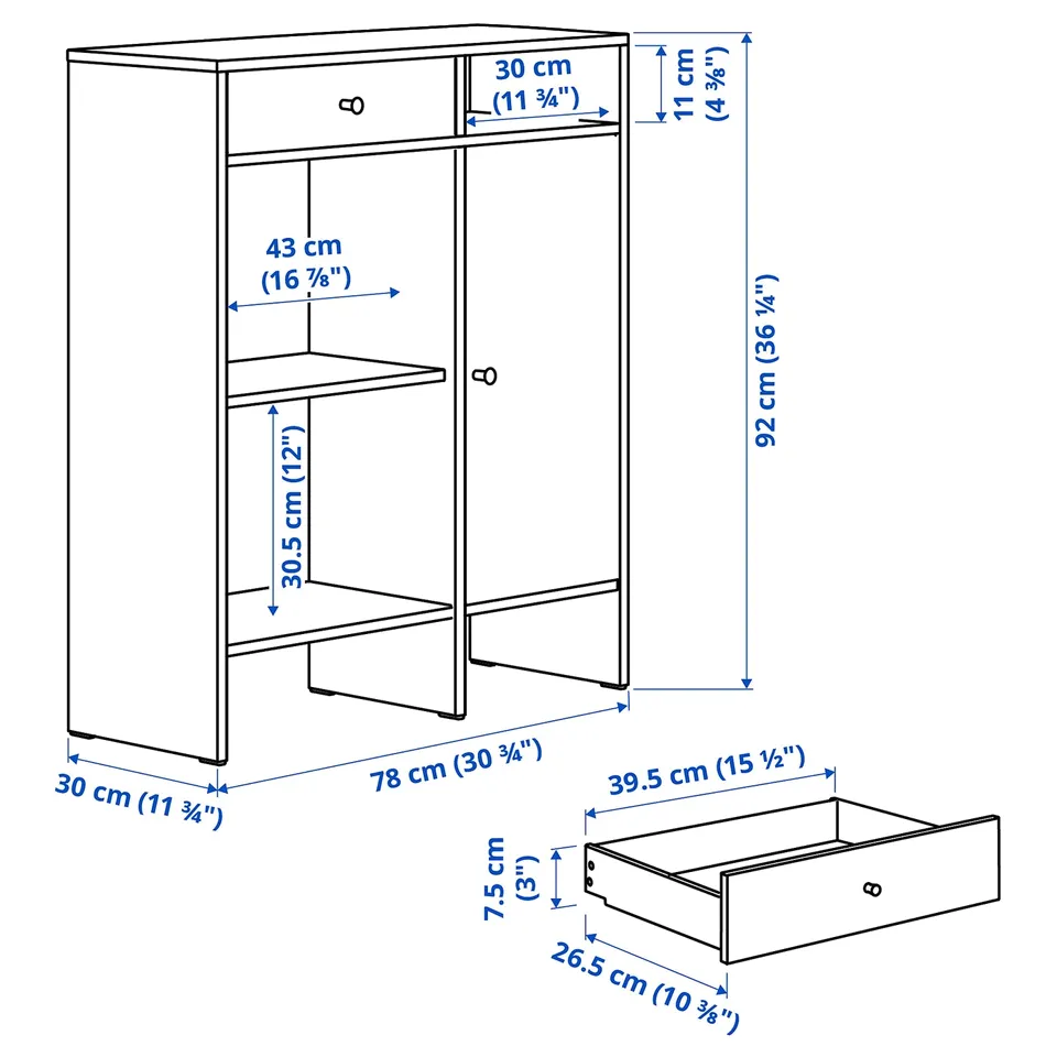 Illustration with measurements for the product: BAGGEBO.