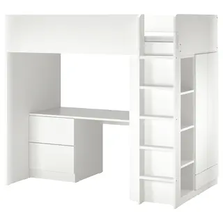 SMÅSTAD loft bed, white white/with desk with 3 drawers, 90x200 cm