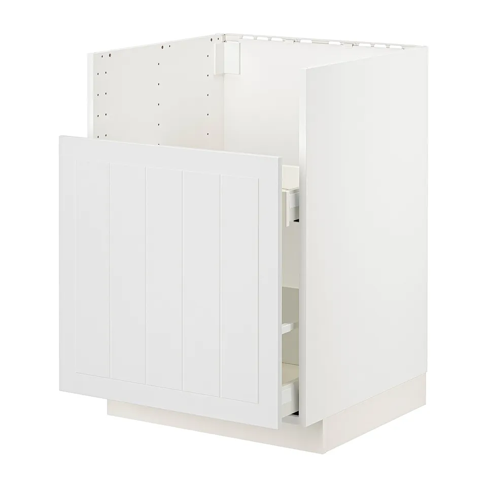 White METOD kitchen cabinet with crafted look, smooth drawer, sturdy, modern design.