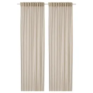 HÄLLEBRÄCKA sheer curtains, 1 pair, light beige/with heading tape, Width 145 x Length 280 cm
