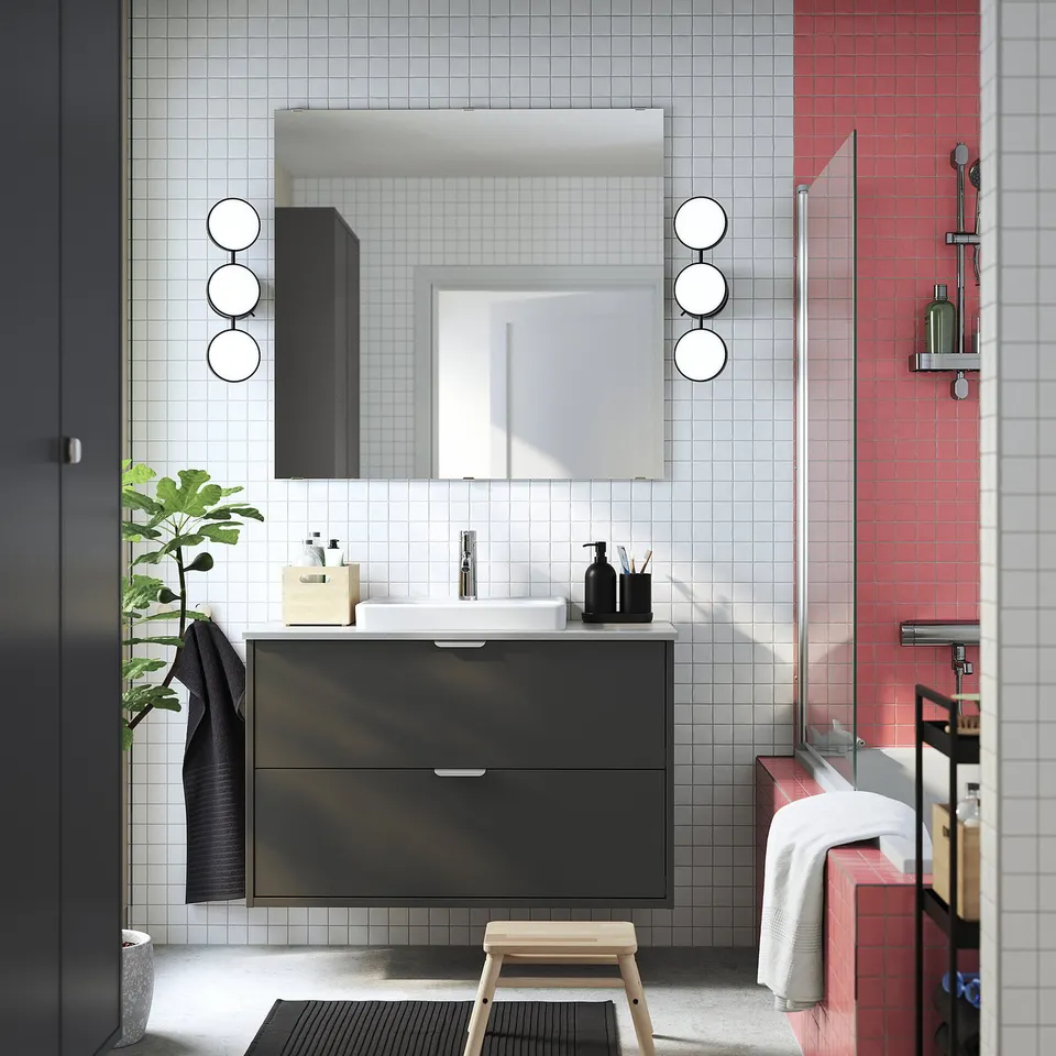 HAVBÄCK / ORRSJÖN Wash-stnd w drawers/wash-basin, dark grey/grey stone effect, 102x49x71 cm