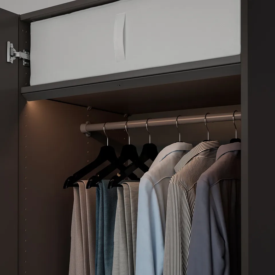 Closet with led light; auto-on when opened.
