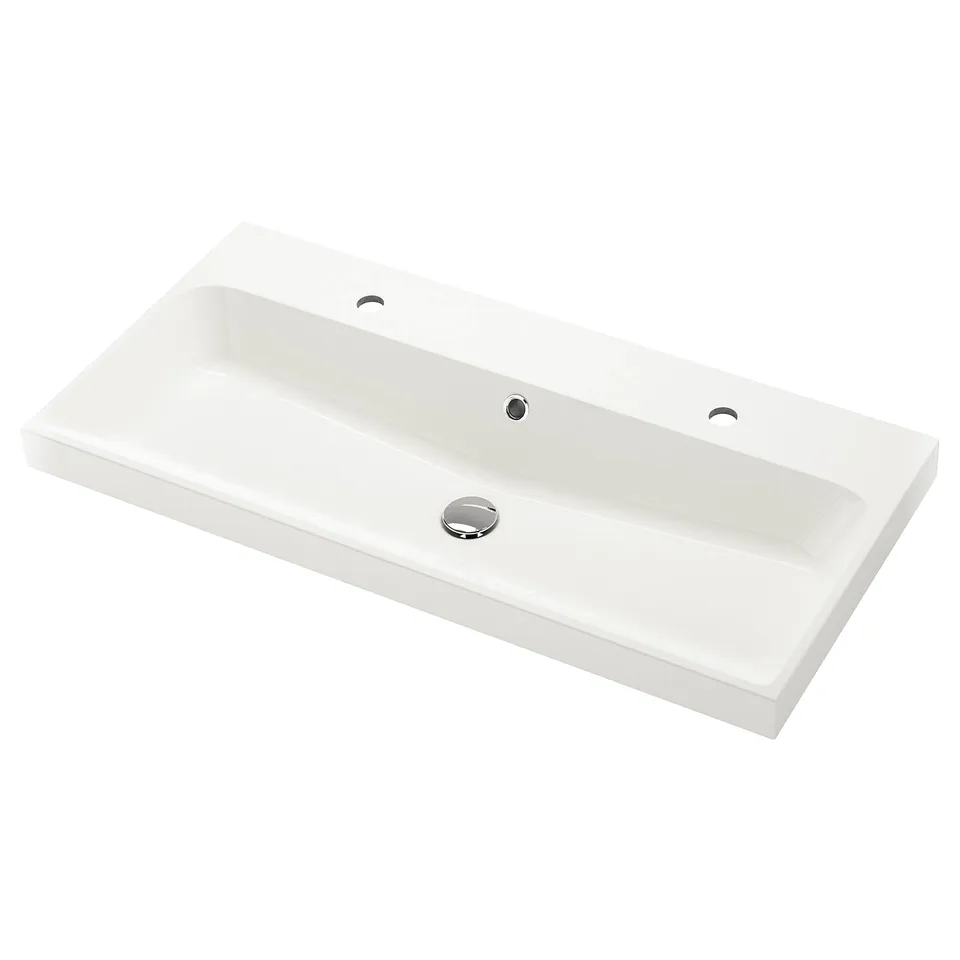 Backsjon white marble sink, rectangular, two tap holes.