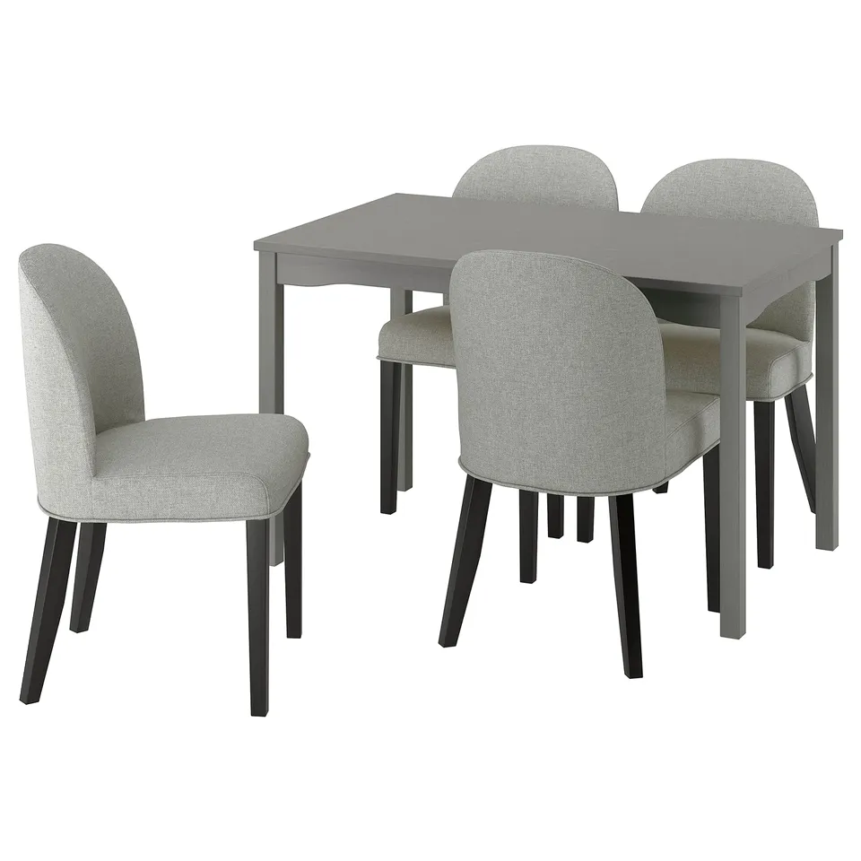 HAUGA / ROSENTORP Table and 4 chairs, grey birch veneer/Tibbleby beige/grey black, 118x74 cm