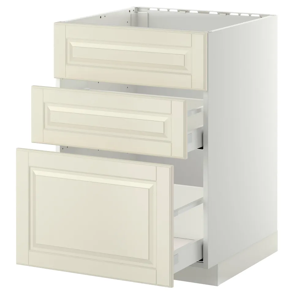 METOD kitchen unit; white; wooden drawers; three sections.