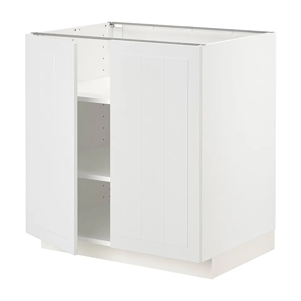 White METOD kitchen cabinet, rectangular, two-door design with adjustable shelves.