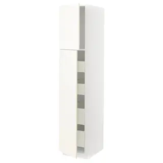 METOD / MAXIMERA hi cab w 2 doors/4 drawers, white/Vallstena white, 40x60x200 cm