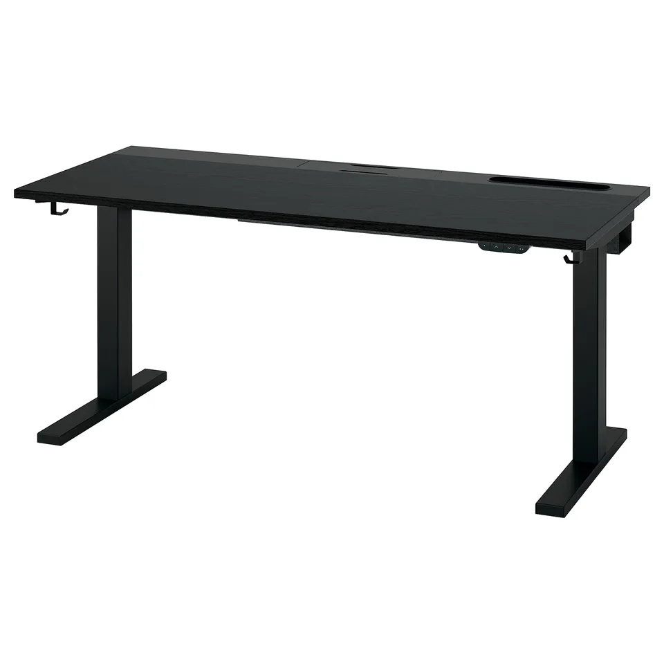 MITTZON black desk: sit-to-stand, sleek, modern design with sturdy legs, adjustable height.