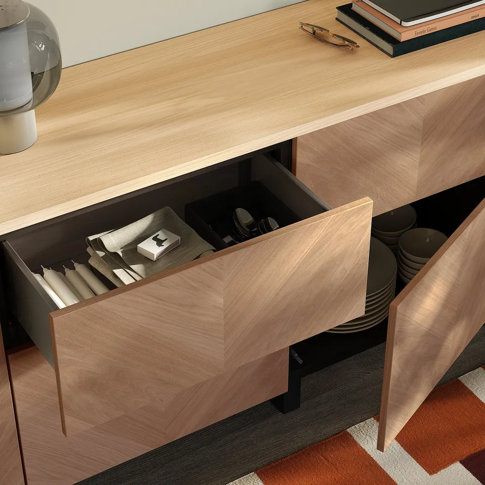 BESTÅ Storage combination, black-brown/Hedeviken oak veneer, 240x42x76 cm