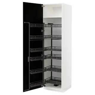 METOD high cabinet with pull-out larder, white/Lerhyttan black stained, 60x60x220 cm