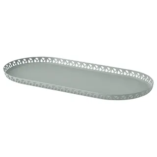 SNÖSISKA candle dish, pale grey-green, 31x15 cm