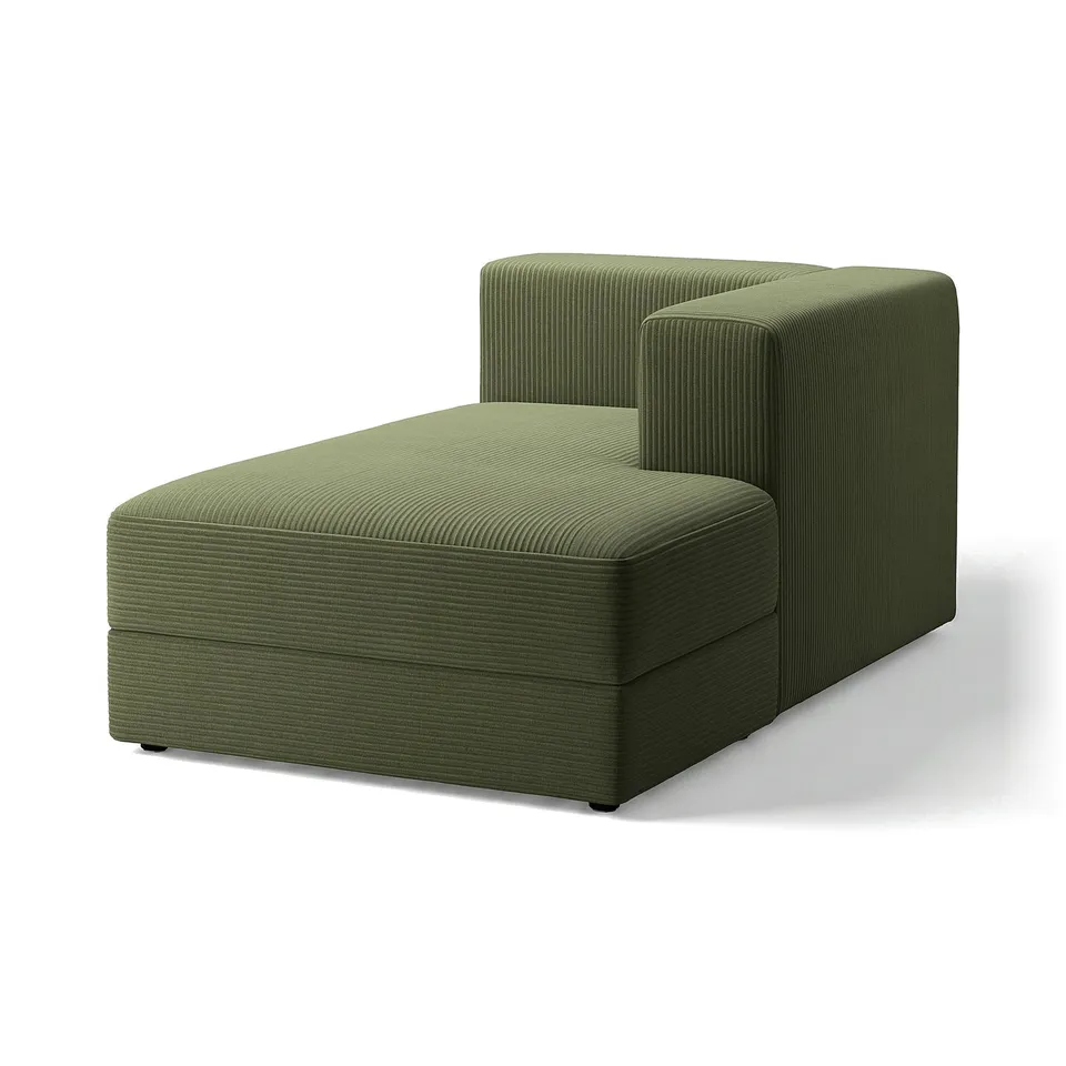 JÄTTEBO green modular sofa, olive-green corduroy fabric, rectangular design with chaise, high-resilience foam, storage space.