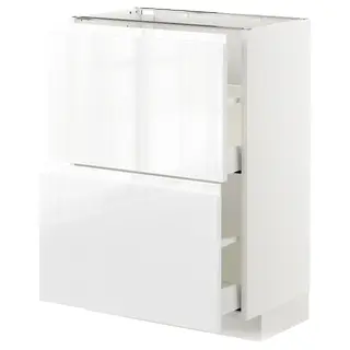 METOD / MAXIMERA base cabinet with 2 drawers, white/Voxtorp high-gloss/white, Width 60.0 x Depth 39.1 x Height 88.0 cm