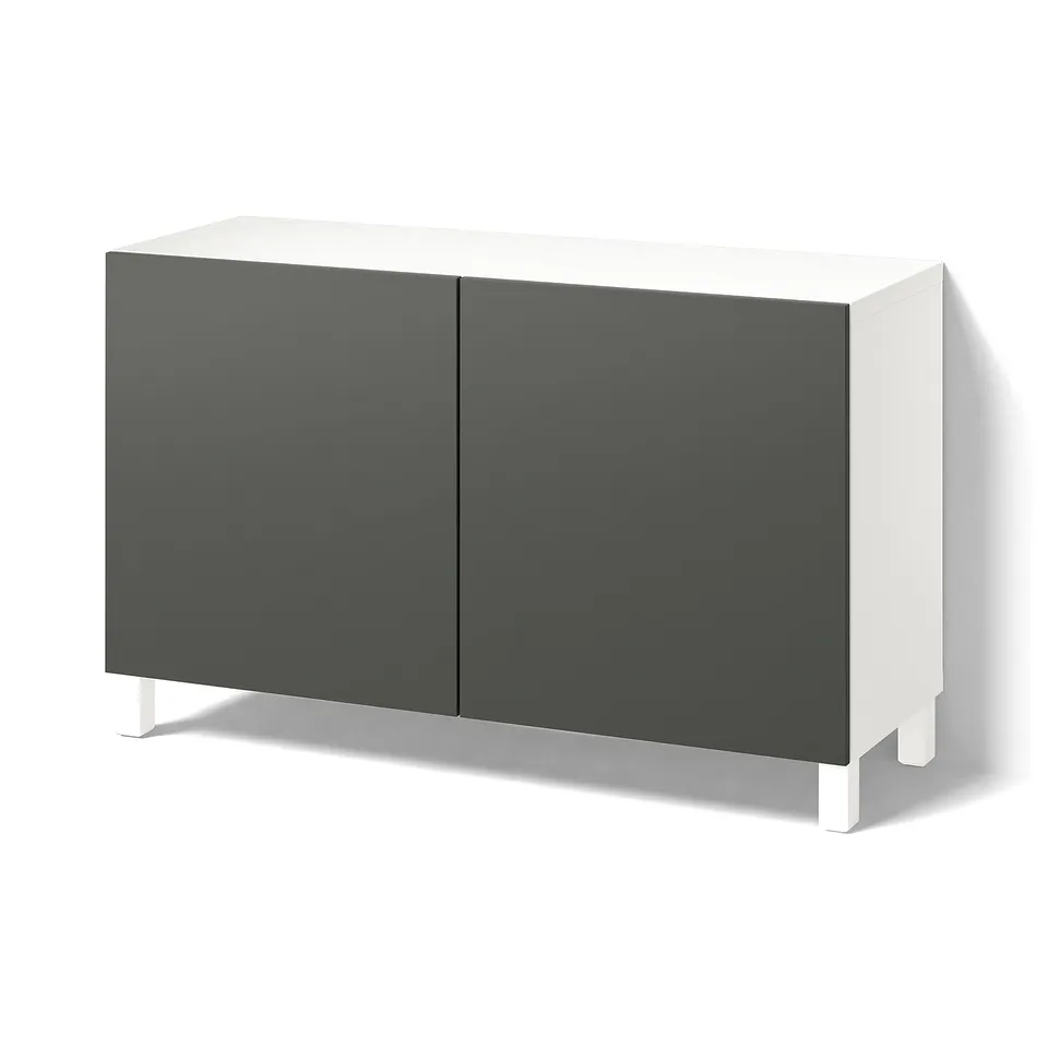 BESTÅ Storage combination with doors, white/Lappviken/Stubbarp dark grey, 120x42x74 cm
