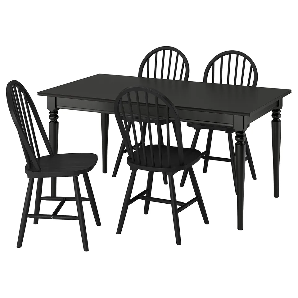 ROSENTORP / SKOGSTA Table and 4 chairs, black/black, 155/215x87 cm
