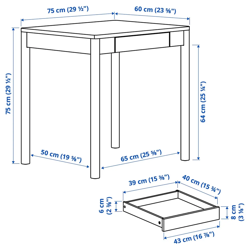 Illustration with measurements for the product: TONSTAD.