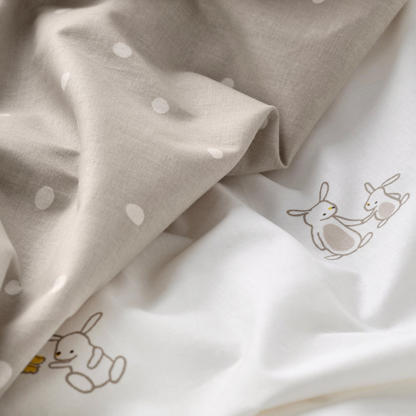 LEN Fitted sheet for cot, white beige/dot pattern bunny pattern, 60x120 cm