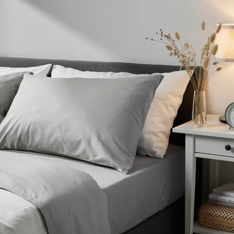 DVALA grey pillowcase, 50x70cm, 100% cotton, simple design, fits standard pillows