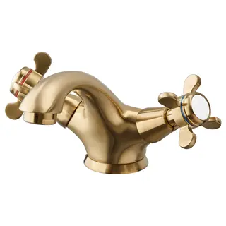 RUNSKÄR wash-basin mixer tap, brass-colour, Height 10 cm