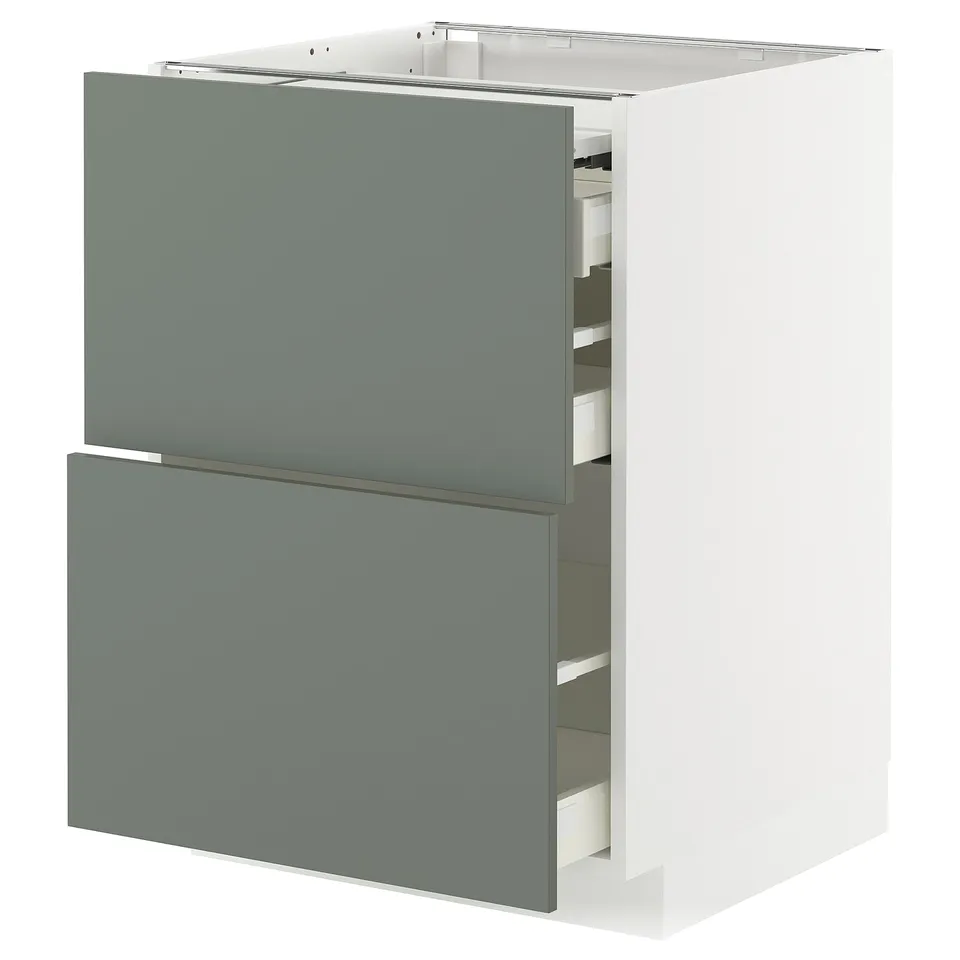 Grey-green METOD kitchen unit with two modern drawers.
